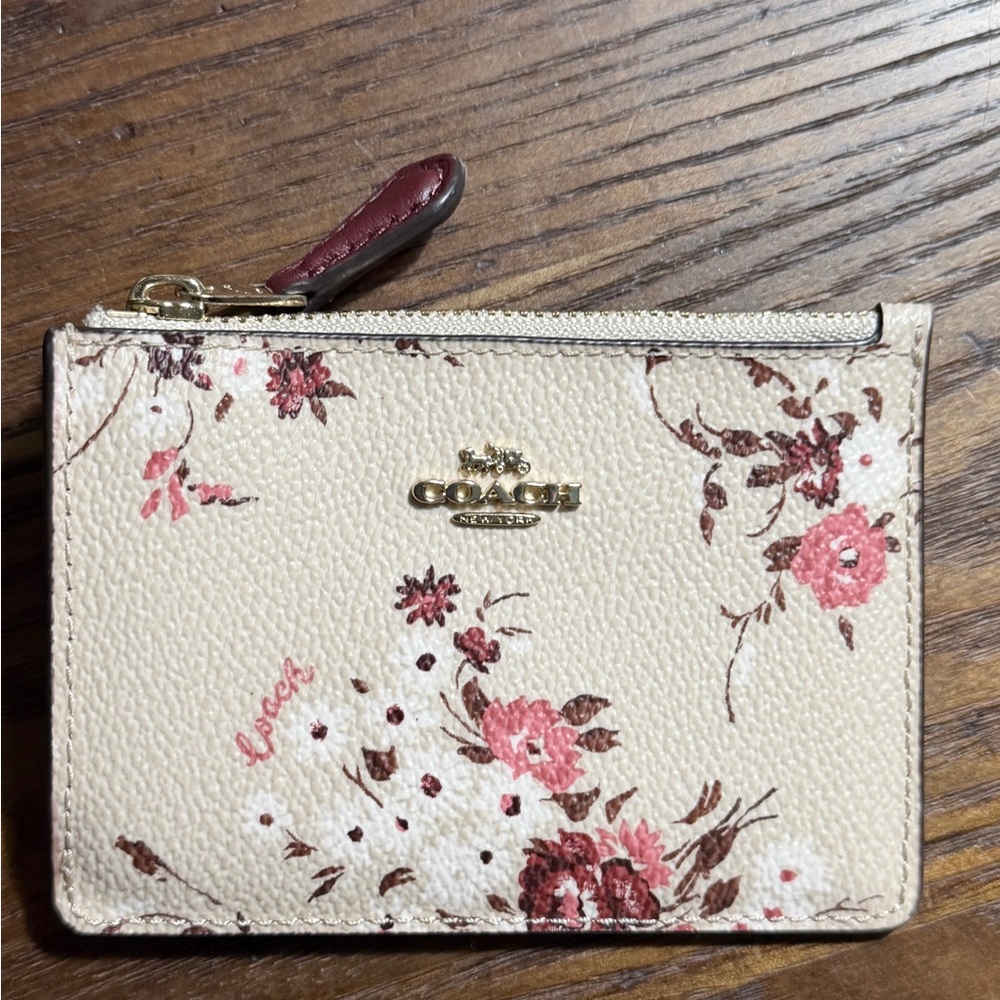 Coach Floral Zip Card Case - Cream & Pink